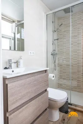 a bathroom with a toilet and a sink and a shower at Apartamentos Ancha 22 by Cadiz Time in Cádiz