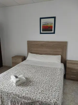 a bedroom with a bed with a towel on it at Hostal Fantoni in Cádiz