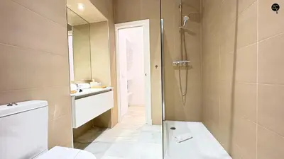 a bathroom with a shower and a toilet and a sink at Casa Columela Cádiz Grupo AC Gestión in Cádiz