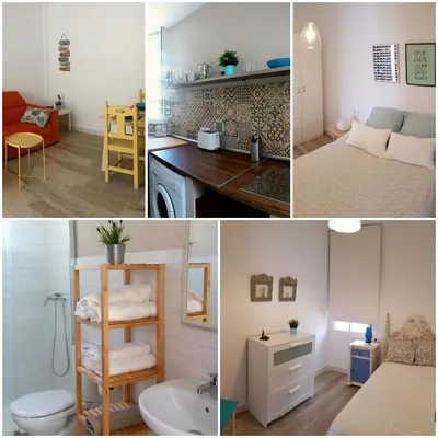 a collage of four pictures of a room at Casa del Mar in Puerto Real