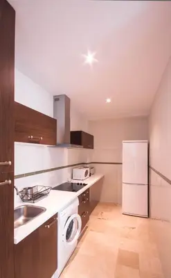 a kitchen with a sink and a refrigerator at Palacio Torneria in Jerez de la Frontera