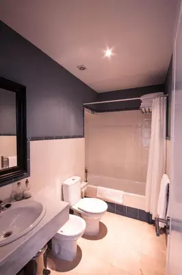 a bathroom with a toilet and a sink and a tub at Palacio Torneria in Jerez de la Frontera