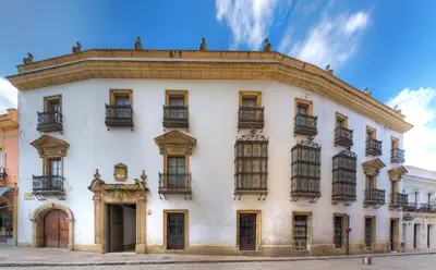 an old white building with windows and balconies at Palacio del Virrey Laserna in Jerez de la Frontera