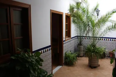 an open door in a room with plants at Hostal Mellizo in Lebrija