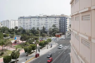an aerial view of a city street with a building at Apartamento Malibu Cadiz playa in Cádiz