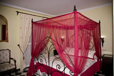a bed with a pink canopy in a room at Casa Rural Sidonia in Medina Sidonia