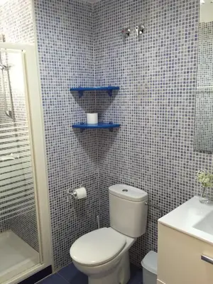 a bathroom with a white toilet and a sink at Apartamento Julieta in Sanlúcar de Barrameda