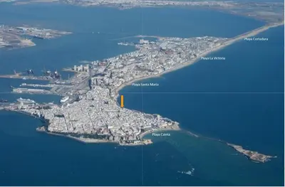 an aerial view of an island in the water at Apartamento Arbolí in Cádiz
