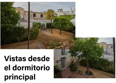 a collage of two pictures of a building and a tree at corazón de jerez edificio de 1861 in Jerez de la Frontera