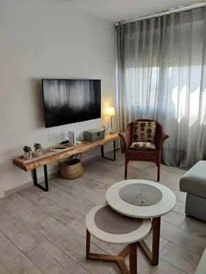 a living room with a tv and a couch and a table at SHERRY HOME in Jerez de la Frontera