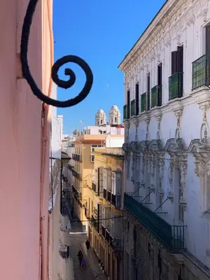 a view of a city street from a building at Casa Conchita in Cádiz