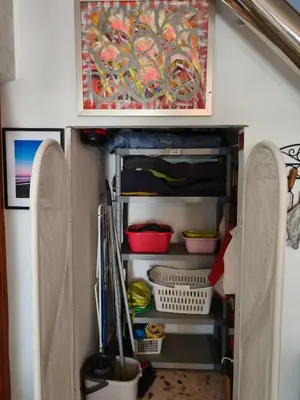 a refrigerator with its door open in a room at Villa Coral in Chiclana de la Frontera
