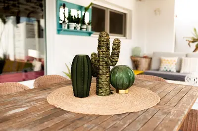 a table with two cactuses on top of it at MODERNO LUJO in Novo Sancti Petri