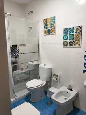 a bathroom with a toilet and a sink at Apartamento en pleno centro de Cadiz con parking economico in Cádiz