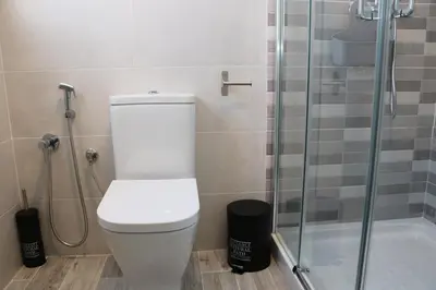 a bathroom with a toilet and a shower at Chalet carril de los pareja in Conil de la Frontera
