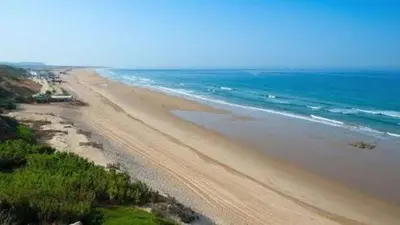 an aerial view of a beach with the ocean at Calma holiday home in Conil de la Frontera
