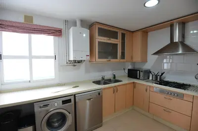 a kitchen with a sink and a washing machine at PLAZA ALFONSO SÁNCHEZ FERRAJÓN in Jerez de la Frontera