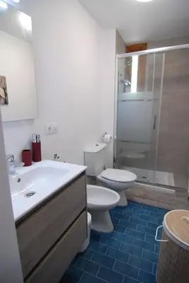a bathroom with a toilet and a sink and a shower at El Rincon de Elena (Garden Apartment) in Jerez de la Frontera