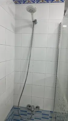 a shower in a bathroom with a shower head at Castillo del Espiritu Santo (La Jara) in Sanlúcar de Barrameda