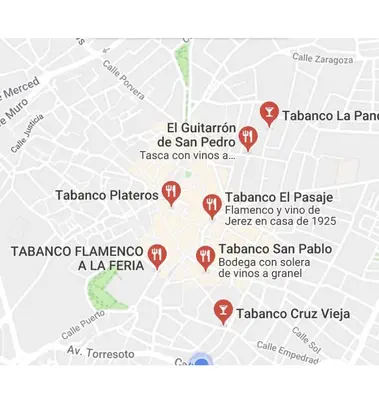 a map of taza el pencolo and its attractions at APARTAMENTO Centro ciudad in Jerez de la Frontera