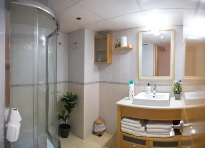a bathroom with a sink and a shower at Santo Tomás B Ha Apartment in Cádiz