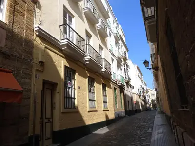 an alley with buildings and a cobblestone street at Summer Cádiz in Cádiz