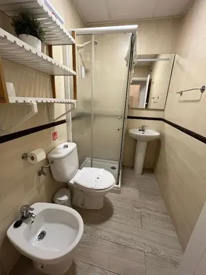 a bathroom with a toilet and a sink and a shower at Rinconcito del Falla Grupo AC Gestion in Cádiz