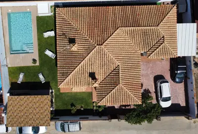 an overhead view of a roof with a pool at Chalet Santi Playa de la Barrosa in Chiclana de la Frontera