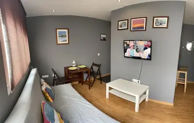 a bedroom with a bed and a tv on a wall at Apartamento Plaza Viuda in Cádiz