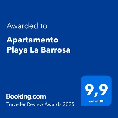 a blue screen with the text awarded to apartmentina playa la barranza at Apartamento Playa La Barrosa in Chiclana de la Frontera