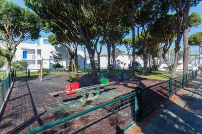 a park with a bunch of skateboards on a bench at La Almadraba in Chiclana de la Frontera