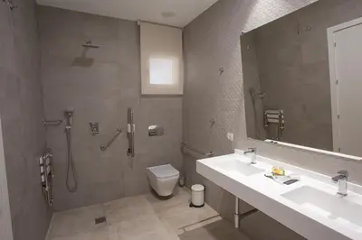a bathroom with a shower and a toilet and a sink at El Tesorillo II in Arcos de la Frontera