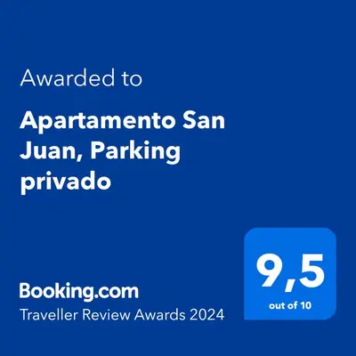 a screenshot of a phone with the text awarded to apparator san juan at Apartamento San Juan, Parking privado in Jerez de la Frontera