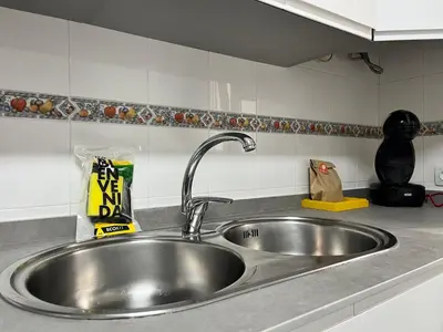 a stainless steel sink in a kitchen at Lemon Tree Corazón de Cádiz Grupo AC Gestion in Cádiz