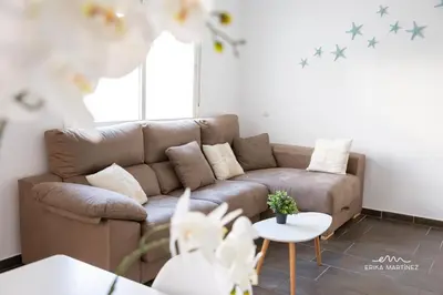 a living room with a brown couch and a table at Apartamento Lapa MRZ Rentals in El Puerto de Santa María