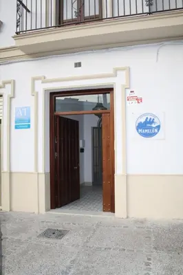 an entrance to a building with a brown door at Apartamentos Turísticos Mamelón in Jerez de la Frontera