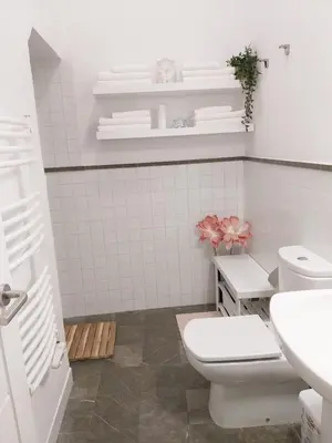 a bathroom with a window and a white wall at El rinconcito de Robles in Cádiz