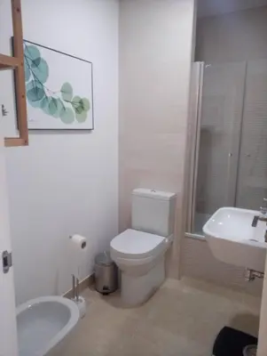 a white bathroom with a toilet and a sink at Enjoy Selecta Conil in Conil de la Frontera