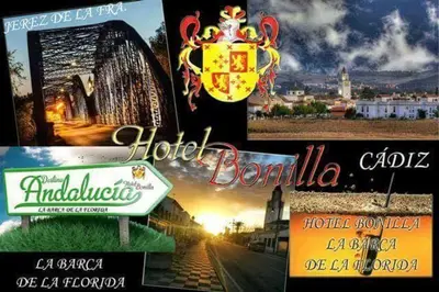 a collage of pictures of different cities and buildings at Hotel Bonilla in La Barca de la Florida