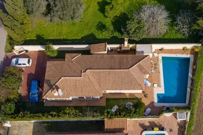 an aerial view of a house with a swimming pool at Villa Elissa with 3 bedrooms andpool and views close to Conil in Cádiz