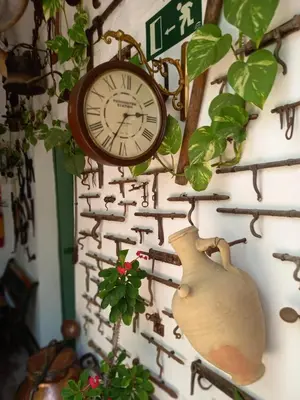 a clock hanging on a wall with a vase at Casa Museo Jerez Centro in Jerez de la Frontera