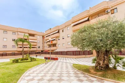 an apartment building with a courtyard with a tree at APARTAMENTO CENTRO JARDINES TEMPUL in Jerez de la Frontera