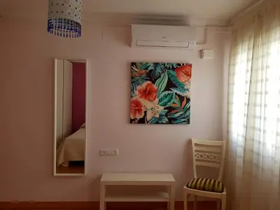a painting of flowers on a wall with a mirror at APARTAMENTO CORTADURA BEACH in Cádiz