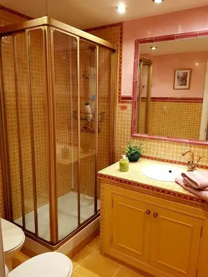 a bathroom with a shower and a sink at APARTAMENTO CORTADURA BEACH in Cádiz