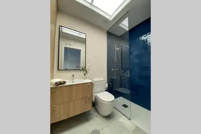 a bathroom with a toilet and a sink and a mirror at Palacio Caballeros. Parking/Wifi in Jerez de la Frontera