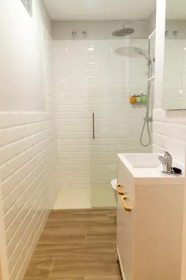 a bathroom with a shower and a sink at Apartamentos El Alcazar de Jerez in Jerez de la Frontera