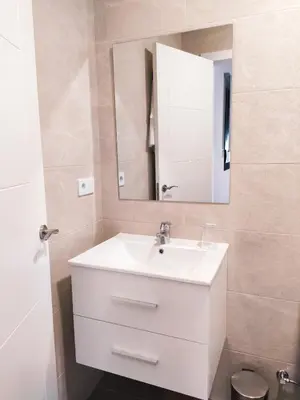 a bathroom with a white sink and a mirror at Loft Sherry in Jerez de la Frontera