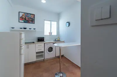 a kitchen with a washer and dryer in a room at Apartment La Gitanilla terrace in Cádiz