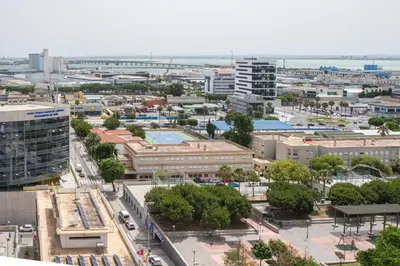 an aerial view of a city with buildings at Nuevo Mirandilla Apartment - Cadiz Beach in Cádiz
