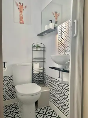 a bathroom with a toilet and a sink at Ático Plaza España in Jerez de la Frontera